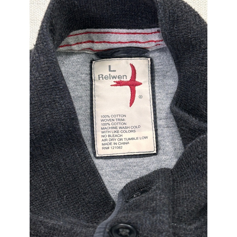 Relwen Men's Large Waffle Knit Henley Long Sleeve Shirt Gray Cotton Mock Neck - Picture 4 of 6